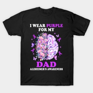 I Wear Purple For My Dad Alzheimer's Awareness Brain T-Shirt